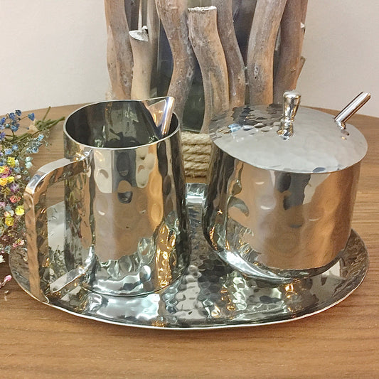 Crownley Hammered Sugar & Cream Set with Tray