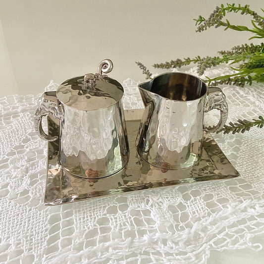 Elephant Hammered Sugar & Cream Set with Tray