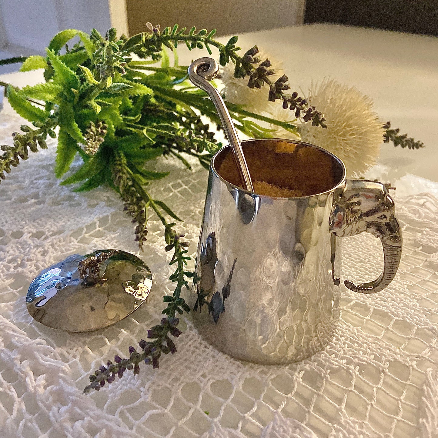 Elephant Hammered Sugar & Cream Set with Tray