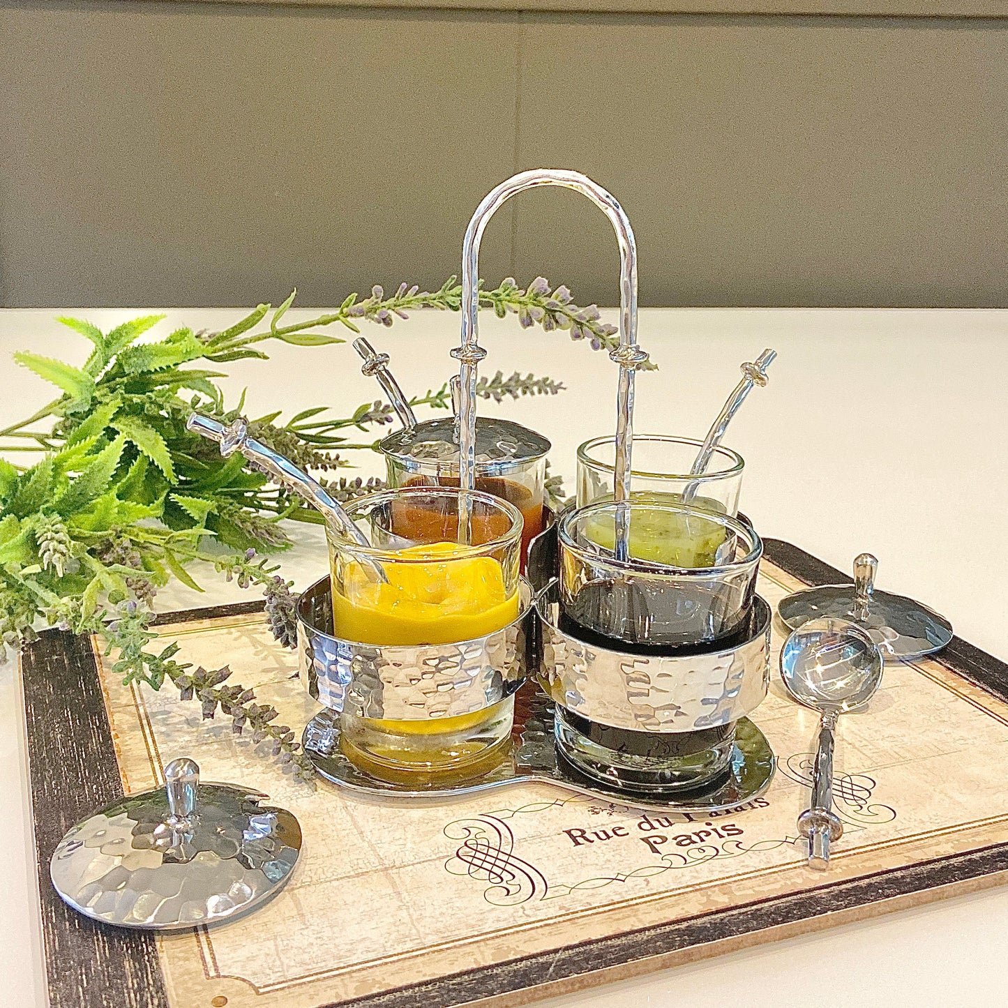 The Arc Condiment Caddy, Four Glass Jars