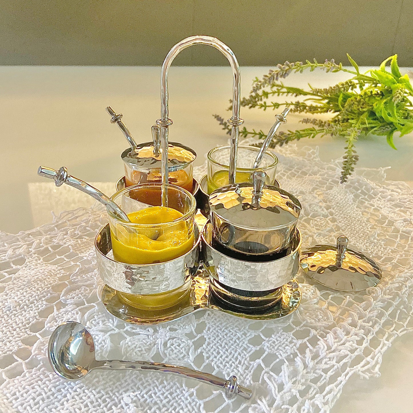 The Arc Condiment Caddy, Four Glass Jars