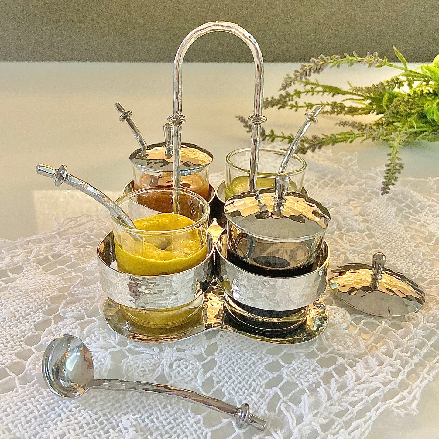 The Arc Condiment Caddy, Four Glass Jars