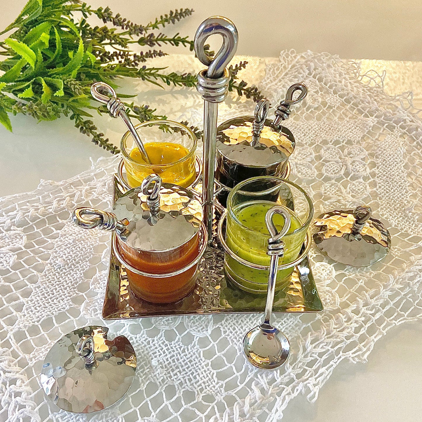 Royal Condiment Caddy, Four Glass Jars