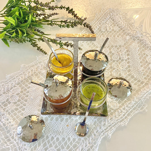 Sloane Condiment Caddy, Four Glass Jars