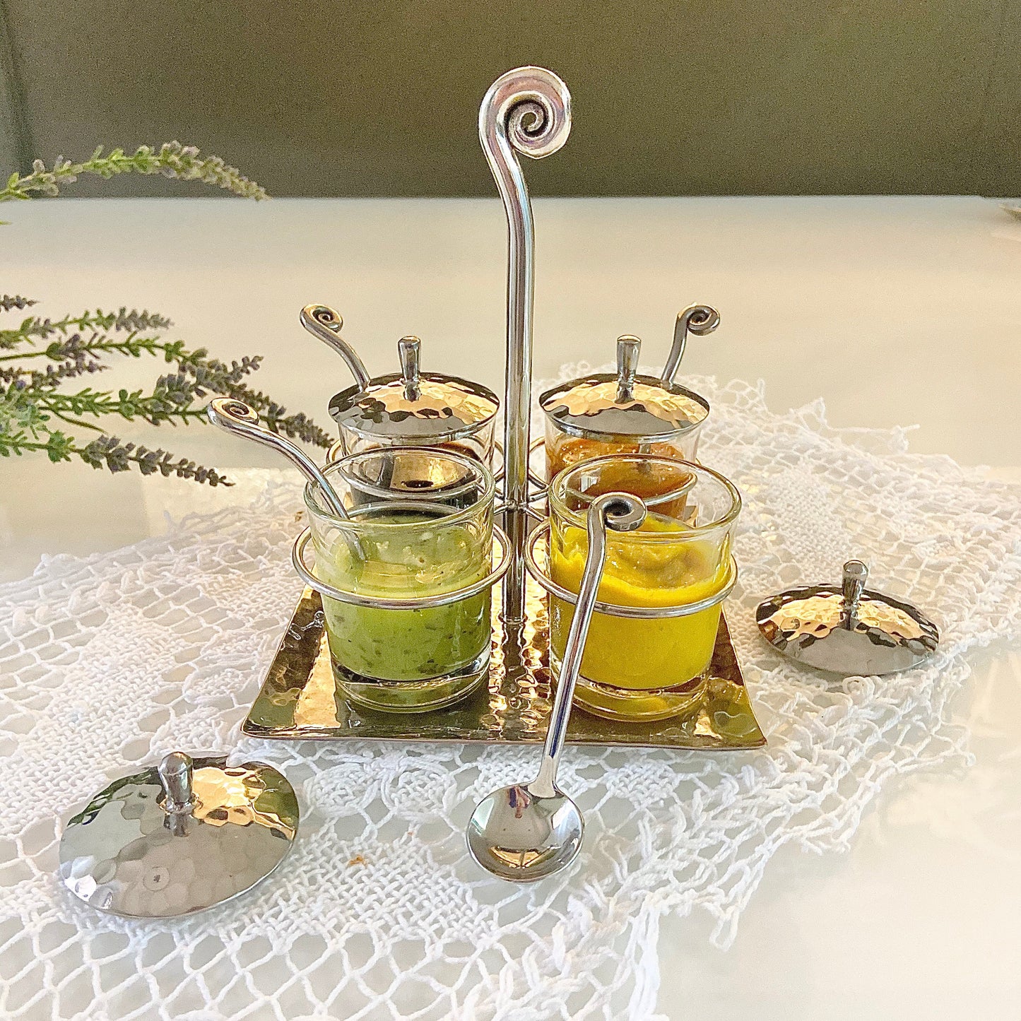 Fibonacci Condiment Caddy, Four Glass Jars