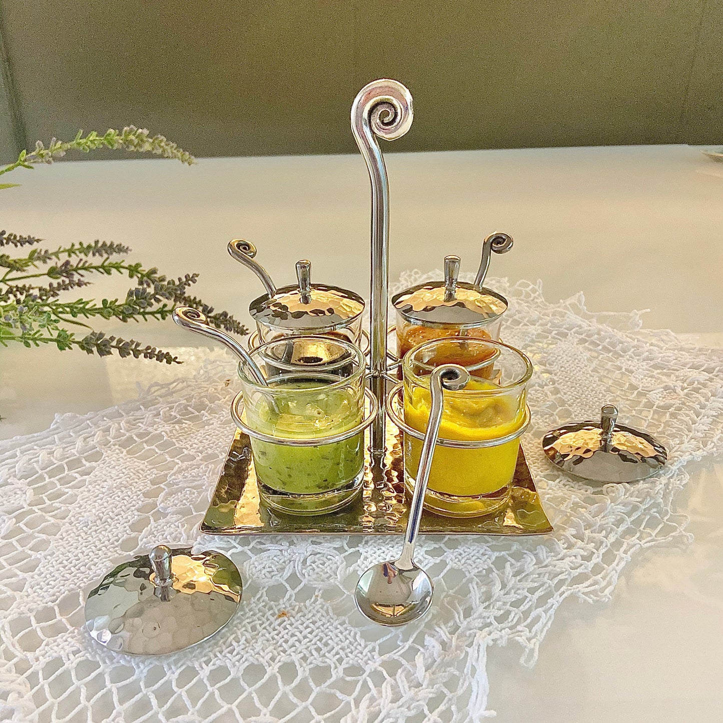 Fibonacci Condiment Caddy, Four Glass Jars