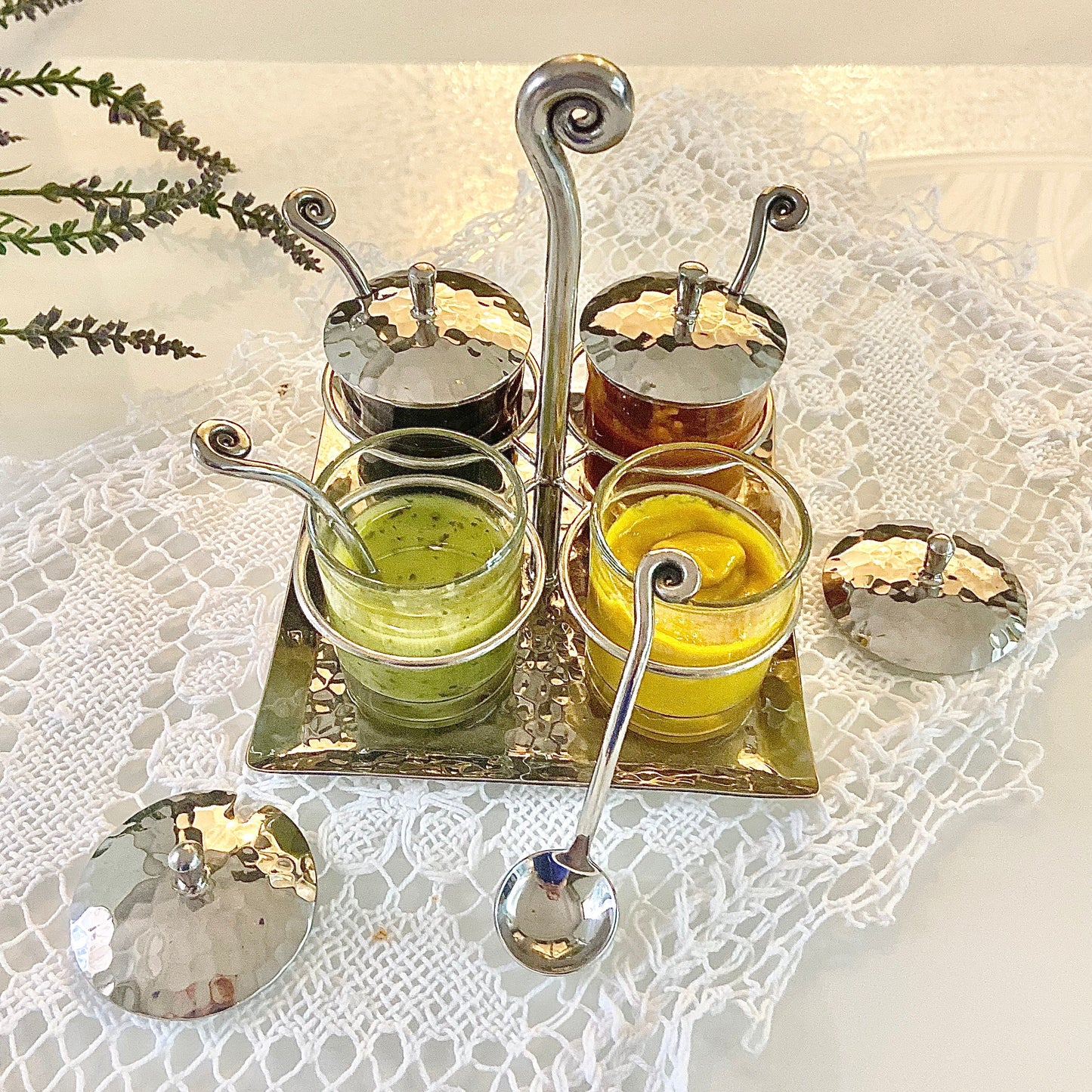 Fibonacci Condiment Caddy, Four Glass Jars