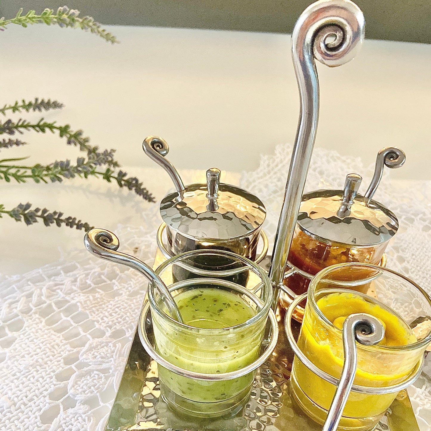 Fibonacci Condiment Caddy, Four Glass Jars