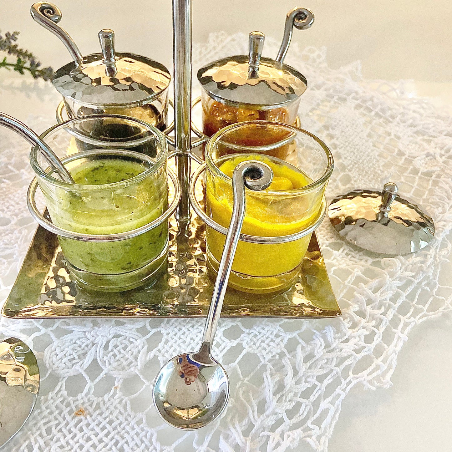 Fibonacci Condiment Caddy, Four Glass Jars