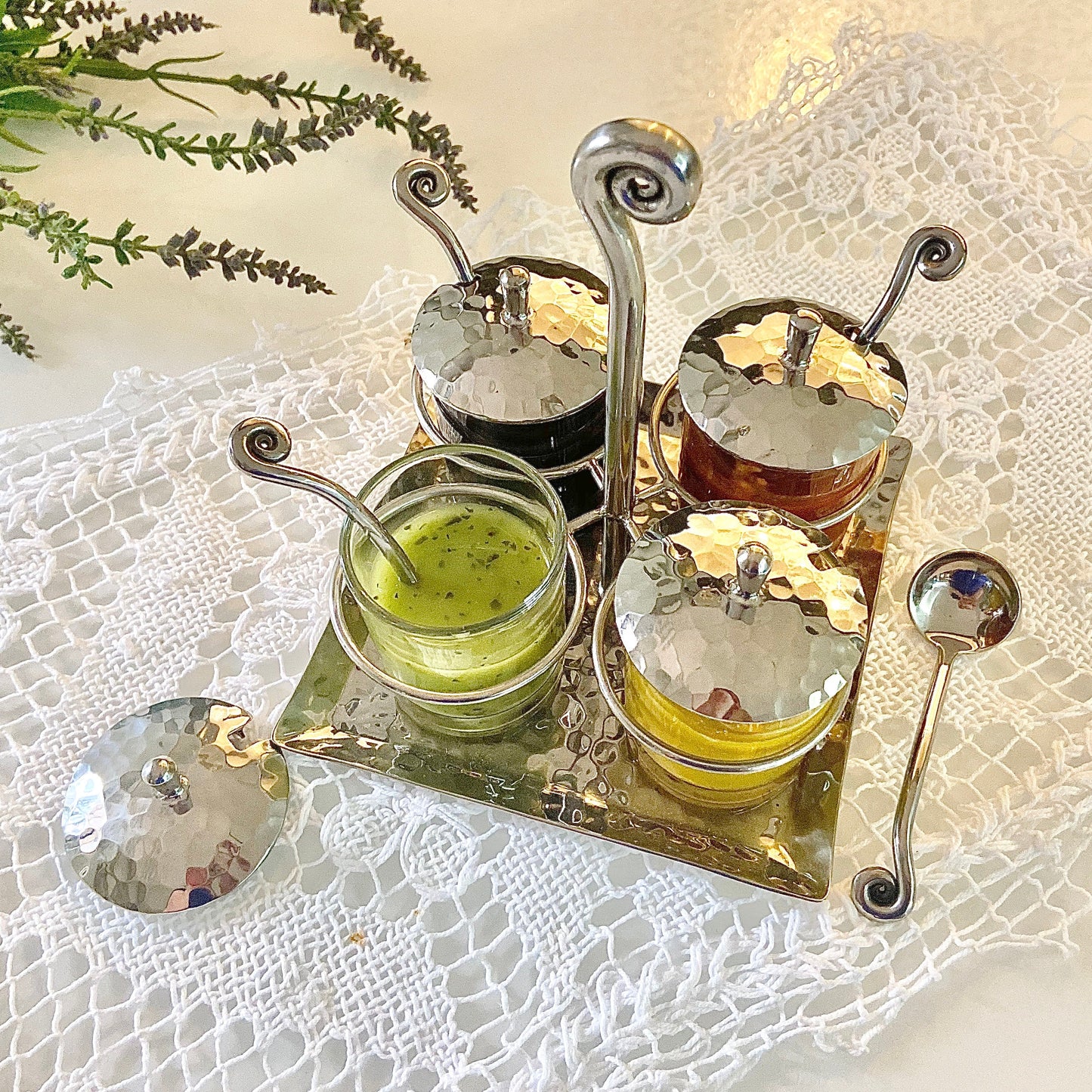 Fibonacci Condiment Caddy, Four Glass Jars